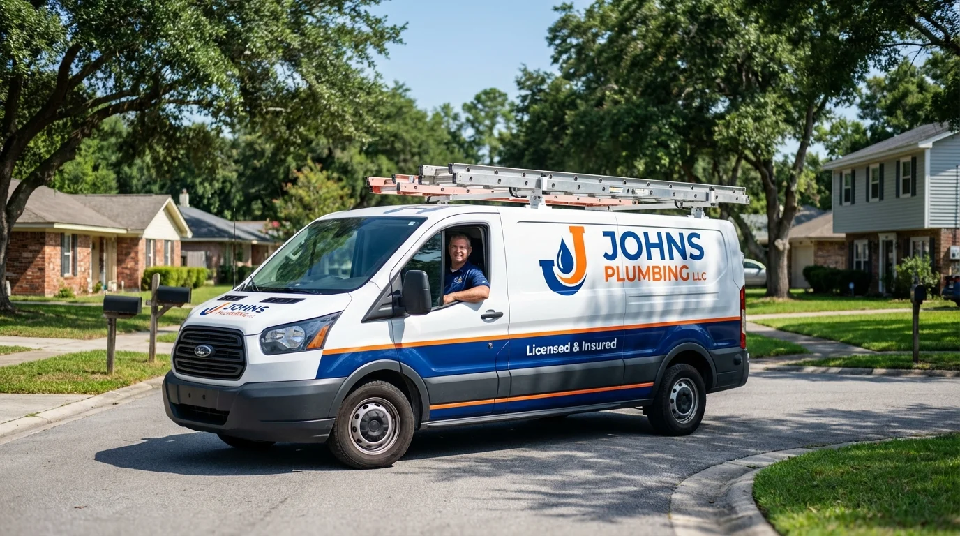 Johns Plumbing LLC service van in Smackover, AR