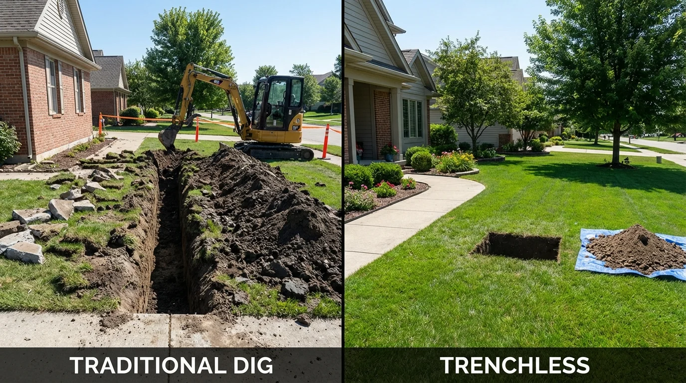 Trenchless sewer repair with minimal yard damage versus traditional excavation in Smackover, AR